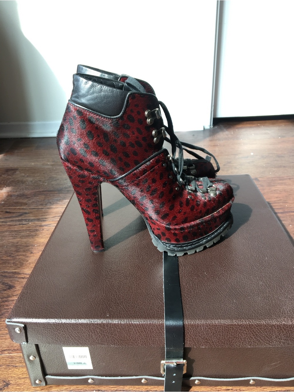 Alaïa Paris Red & Black Leopard Print Platform Ankle Boots — Size 38½
